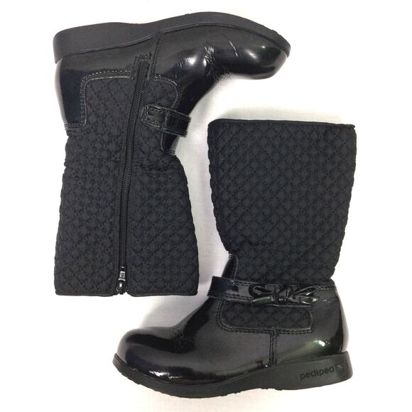 Pediped Naomi Patent Leather Side Zip Black Mid-calf Quilted Kids Boot Size 26 - Picture 8 of 12